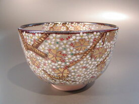 茶道具　抹茶茶碗乾山写　桜（N23-12）、京都　鈴木一点作、桐共箱　新品。