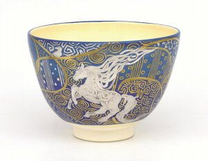 茶道具・茶器 抹茶茶碗、干支「午」「馬・うま」、御題「明(めい)」、天馬、京焼 杉田 眞龍 清閑寺窯作、桐共箱 新品。