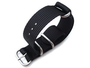 22mm MiLTAT 時計ベルト ZULU 4リング 多層織ナイロン ブラック ブラッシュドバックル