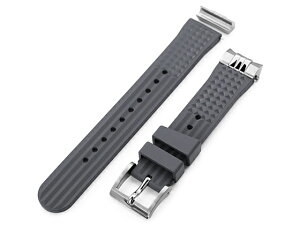 20mm MiLTAT 時計ベルト FKMラバー ミリタリーグレー ワッフル ストレートエンド with メタルエンドピース for セイコー SUMO SBDC031, SBDC033, SBDC049, SBDC081, SBDC083, SPB101J1, SPB103J1, SZSC004他