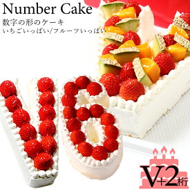 勝利のVサインをカタチにしてみんなで祝おう！『ナンバーケーキ』 V＋数字2ケタ(7号サイズ) フルーツいっぱい/いちごいっぱい/生チョコケーキ から選べる☆祝勝祝い・連覇祝いなど思わずVサインが出るような勝利のお祝いに☆