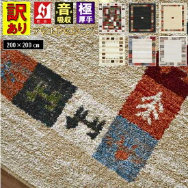ラグ おしゃれ 北欧 ギャッベ柄 絨毯 アウトレット 訳あり 2畳 二畳 200×200 cm じゅうたん カーペット ウィルトン 厚手 ラグマット 防炎 ギャッベ風 柄コミ 正方形 サイズ 当社在庫 【オリバシリーズ200×200】