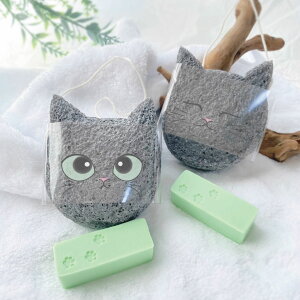 国産 こんにゃくスポンジ 猫型 肌に優しい 敏感肌 可愛い ネコのあしあと付きせっけん 柔らかい スポンジ お風呂で 癒される おしゃれ プレゼント 全身 ボディーケア フェイスケア 洗顔