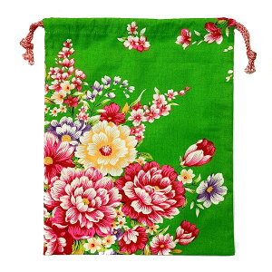 【選べる5色】客家花布 台湾花模様 シューズケース シューサック シューズ入れ 小物入れ バッグ  巾着 巾着袋 袋 赤 青 緑 紫 花布 台湾 華布 はなぬの 客家 通販 オリ