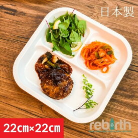 スクエアランチプレート 22×22cm 日本製 プラスチック 電子レンジ 食洗機対応 rebirth(リバース) Basicシリーズ 仕切りプレート 食器 軽い 割れにくい 食器 おしゃれ 人気 売れ筋 定番