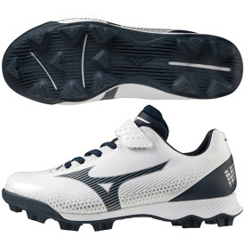 Mizuno ミズノ ウエーブライトレボJr. 野球 ソフトボール スパイク ジュニア 2022年秋冬 ワイド ホワイト×ネイビー P革加工不可 11GP2222
