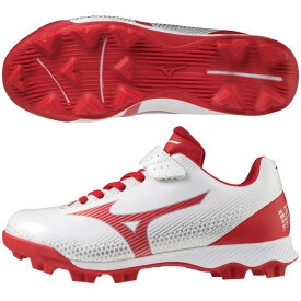 Mizuno ミズノ ウエーブライトレボJr. 野球 ソフトボール スパイク ジュニア 2022年秋冬 ワイド ホワイト×レッド P革加工不可 11GP2222