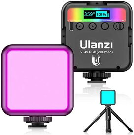 最新 Ulanzi VL49 RGB撮影ライト+三脚付き LEDビデオライト 卓上スタンド 359色RGBモード 明るさ調整が可能 9000k明るい白色光 2000mAh USB充電式 iphone/Gopro/Osmo Pocket/Samsung/Ni