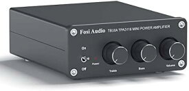 Fosi Audio TB10A 2 チャンネルアンプ 100W x 2 パワーアンプ ステレオ オーディオアンプ レシーバー TPA3116 ミニ Hi-Fi クラスD 内蔵アンプ 2.0CH ホームスピーカー用 低音と高音のコントロール付き (電源付き