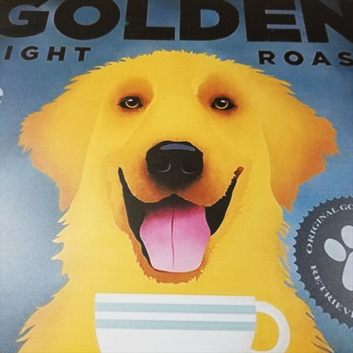 楽天市場 ブリキ看板30k 犬 ゴールデンレトリバー グッズ ポスター 男前インテリア コーヒー ゴールデンレトリーバー 大型犬 ワンコ ワンちゃん カフェ風 青色 ブルー アメリカン雑貨 アートパネル 絵画 おしゃれ かわいい 可愛い 青色 ブルー アンティーク風 プレート