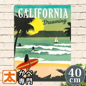 ブリキ看板 40e カリフォルニア ビーチ 海 ポスター 絵 壁掛け インテリア雑貨 アートパネル California カリフォルニアスタイル サーフィン 波乗り surf ヤシの木 夕陽 夕日 おしゃれ モダン レトロ雑貨 アメリカン雑貨 プレート A3 アメリカ雑貨