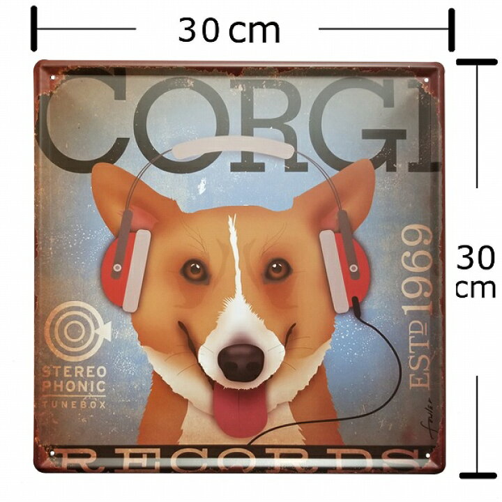楽天市場】ブリキ看板 30 犬 コーギー レコード ポスター インテリア 