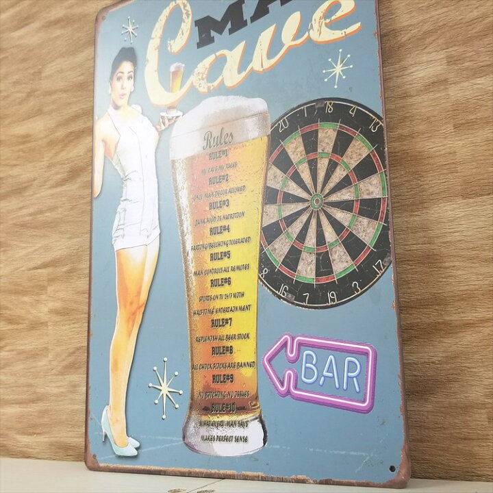 楽天市場 アメリカン雑貨 ブリキ看板 ダーツ Ca ポスター Bar バー お酒 生ビール ピンナップガール インテリア サインボード サインプレート アートパネル おしゃれ 青色 レトロ風 壁掛け 絵画 cm 30cm 縦長 メール便 ブリキ看板 アート 太陽雑貨ren