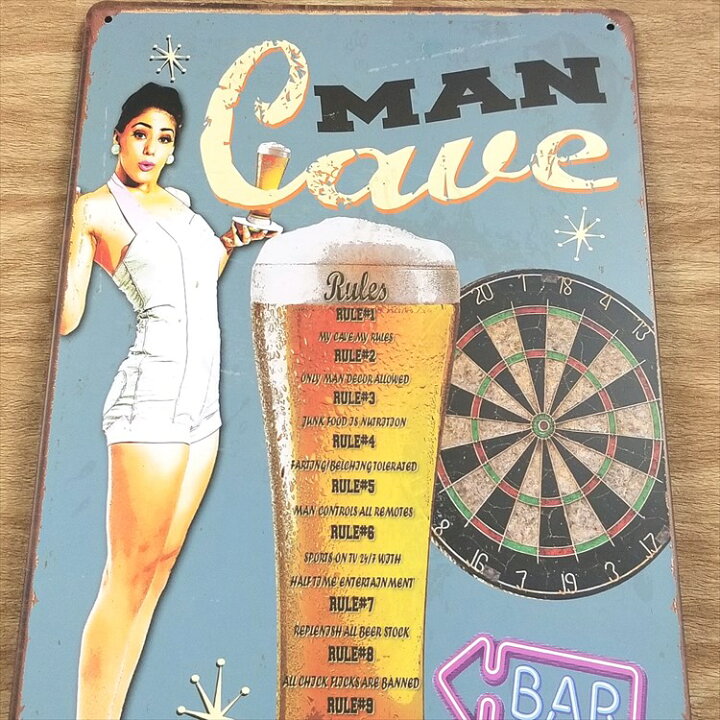 楽天市場 アメリカン雑貨 ブリキ看板 ダーツ Ca ポスター Bar バー お酒 生ビール ピンナップガール インテリア サインボード サインプレート アートパネル おしゃれ 青色 レトロ風 壁掛け 絵画 cm 30cm 縦長 メール便 ブリキ看板 アート 太陽雑貨ren