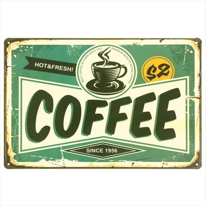 楽天市場 コーヒー カフェ風 ブリキ看板 アンティーク Coffee 純喫茶店 珈琲 インテリア ポスター 雑貨 緑 グリーン アメリカン雑貨 男前 絵画 一人暮らし 店舗用 プレート ブリキ看板 アート 太陽雑貨ren
