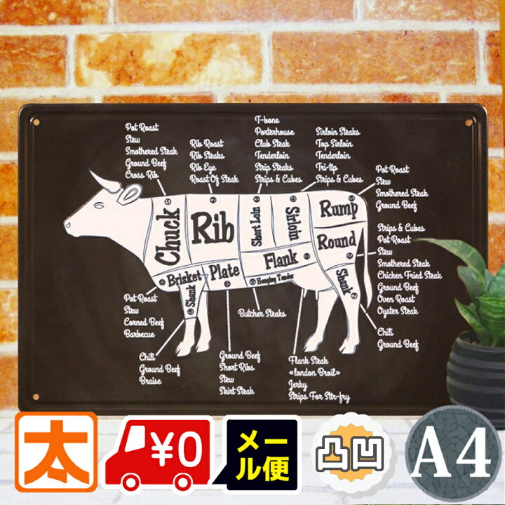 楽天市場】P10倍】 ブリキ看板 e 牛肉の部位 ポスター 絵 壁掛け 