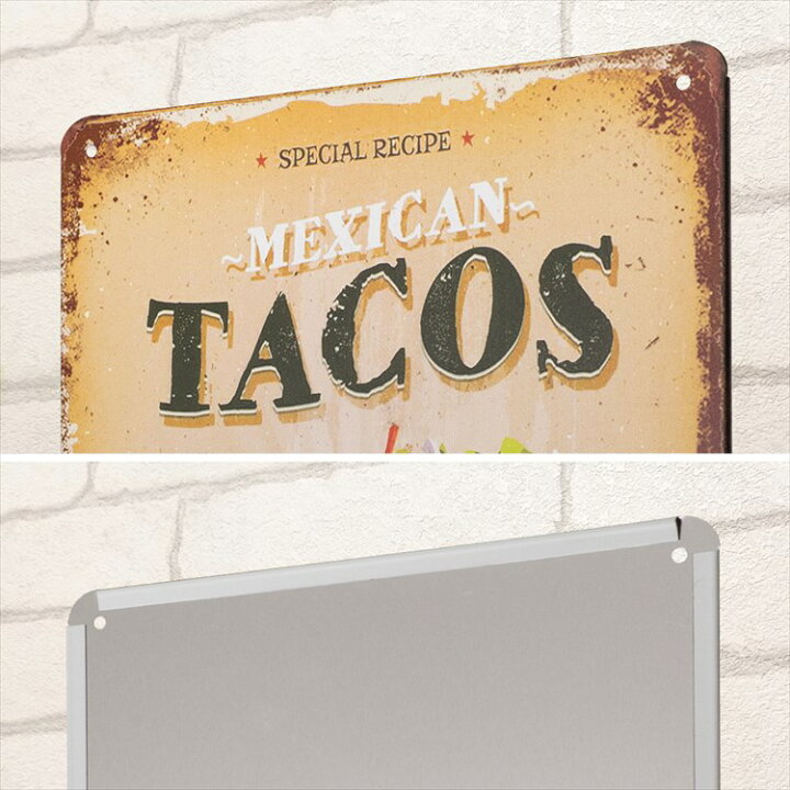 楽天市場 ポイント10倍 タコス ポスター ブリキ看板k メキシコ料理 インテリア 雑貨 タコミート サルサソース トルティーヤ マサ ブリトー 絵画 イラスト 壁掛け おしゃれ アメリカン雑貨 cm 30cm メール便 プレート ブリキ看板 アート 太陽雑貨ren