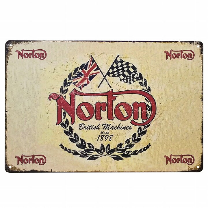 楽天市場 ブリキ看板 バイク ノートン Norton ロゴ ポスター エンブレム オートバイ インテリア 壁飾り ビンテージ風 雑貨 男前 絵画 一人暮らし 店舗用 プレート ブリキ看板 アート 太陽雑貨ren