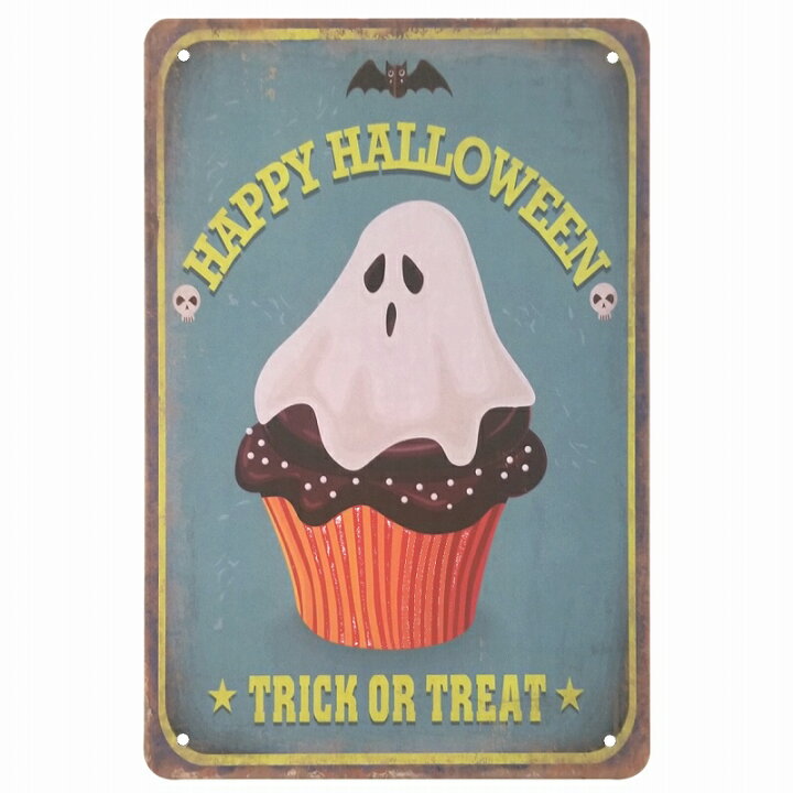 楽天市場 ハロウィン 飾り オーナメント ブリキ看板s カップケーキ マフィン お化け ポスター インテリア雑貨 小物 ハロウィンボード 装飾 おばけ ゴースト 幽霊 お菓子 カフェ風 イラスト タペストリー おしゃれ かわいい 玄関 Halloween ハロウィーン 21年 プレート