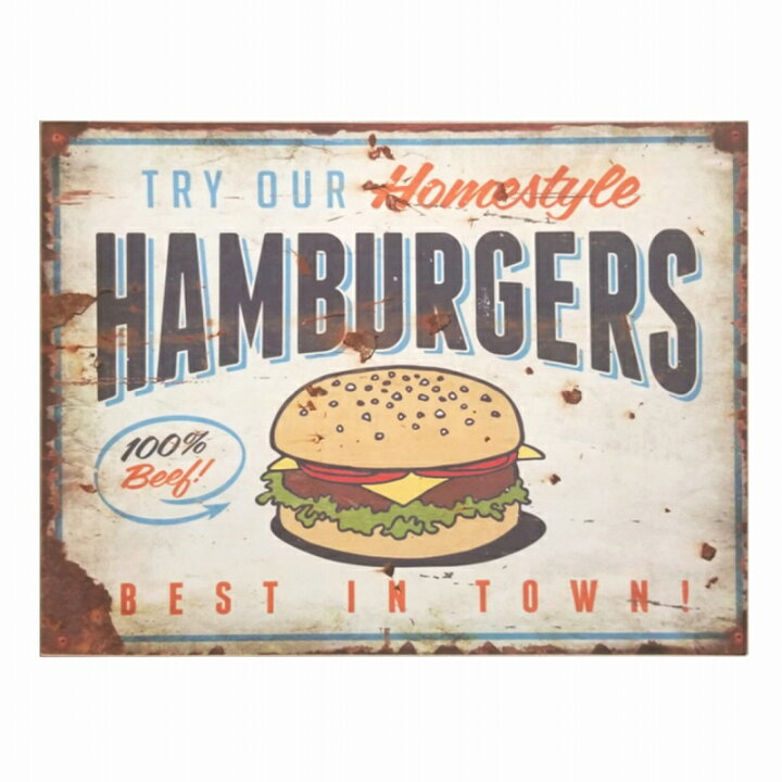 楽天市場 ハンバーガー ポスター 木製看板40 ファーストフードvv アメリカン雑貨 ポスター 男前インテリア雑貨 ハンバーグ ホットドッグ サンドウイッチ イラスト ヴィンテージ加工 サインボード サインプレート 家具 壁掛け おしゃれ ビンテージ雑貨 40cm 30cm ブリキ