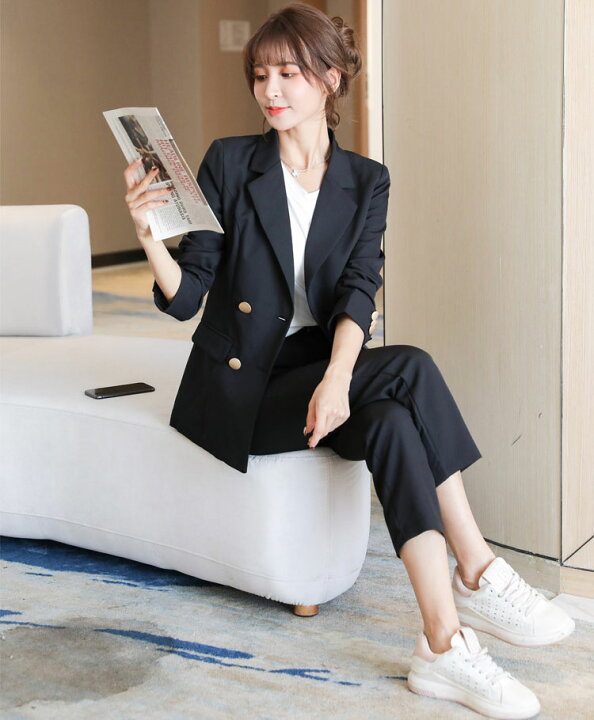 レディース パンツスーツ 着やせ ショートパンツ 体型カバー セットアップ ロングパンツ Vネック 通勤 パンツドレス フォーマルスーツ