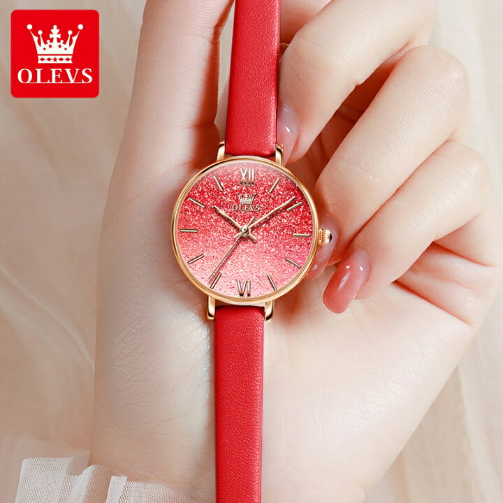 残りわずか】 腕時計 レディース 赤赤 クオーツ式 高級 スクエア 革 ベルト 新品