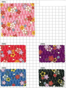 【10cm単位カット】ネコポス対応 ちりめん友禅 花と矢絣(やがすり)柄 生地 10cm単位の切り売り!【全5色】【パナミ手芸メーカー直販 タカギ繊維 ちりめん】