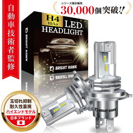 【自動車技術者監修】H4 LED ヘッドライト Hi/Lo 車検対応 14500cd 12V車用 爆光 ホワイト LEDバルブ 長寿命【高級ZESチップ搭載】6700K ファンレス ハロゲンサイズ BRIGHT HAWK 1年保証 (ハイエンドモデル)