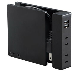 【在庫限り】SSS キュービー (CUsBE) 巻取り式テーブルタップ SSS-01B パールブラック 電源タップ テレワーク デスクワーク スマホ充電用延長コード USBコンセント/タブレット充電 ハタヤ