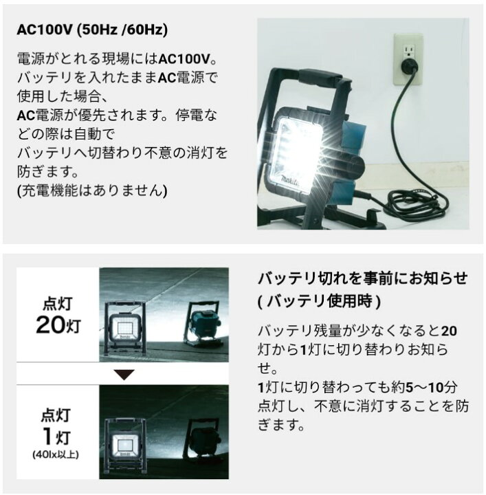 楽天市場】マキタ(makita) ML805 充電式LEDスタンドライト ハイブリッド電源（100V/14.4V/18V） : 高橋本社 楽天市場店