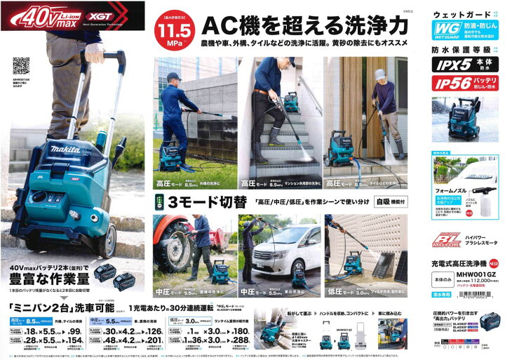 楽天市場】マキタ(makita) MHW001GZ 充電式高圧洗浄機 40V【本体のみ 