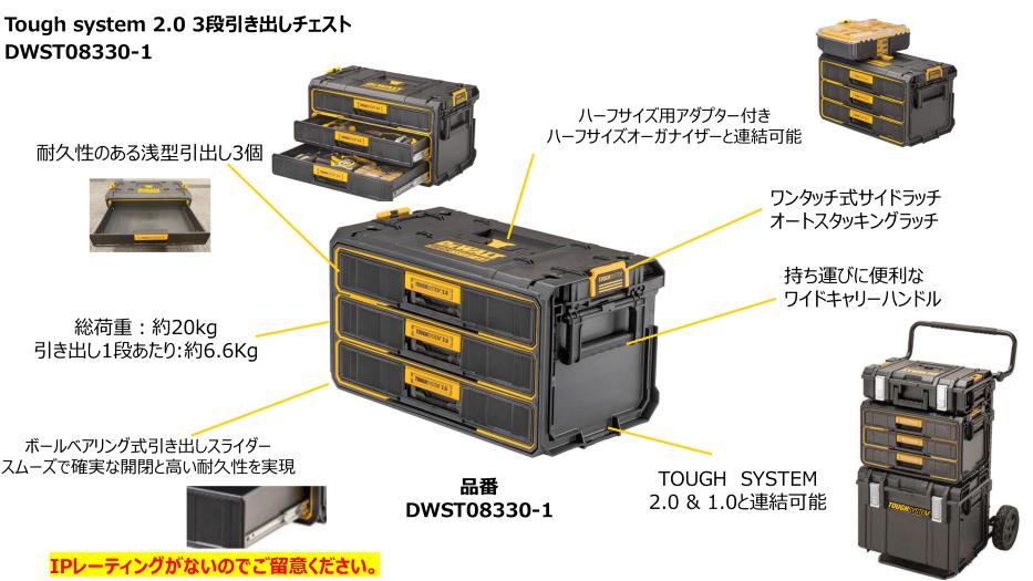 楽天市場】デウォルト(DEWALT) タフシステム2.0 3段チェスト 工具箱