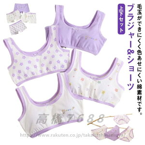 【送料無料】 ブラジャー4枚&ショーツ4枚セット!ブラ ジュニア キッズ パッドなし 綿 ブラショーツセット ジュニアブラ ブラトップ スポーツブラ 女の子 小学生 中学生 コットン 肌着 ジ