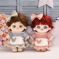 ぬいぐるみ 服 20cm 着せ替え衣装 人形用服 アクセサリー メイドワンピース チェック 可愛い コスチュー…