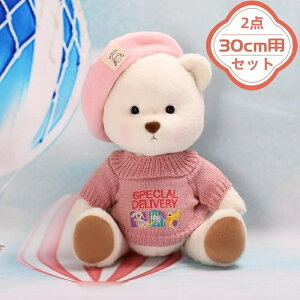 洋服 ぬいぐるみ用 ぬい服 ベレー帽 ニット トップス 柄セーター 2 点セット 秋冬 ベアウェア セーター着せ替え 可愛い コスチューム 30cm ピンク Bear Wear