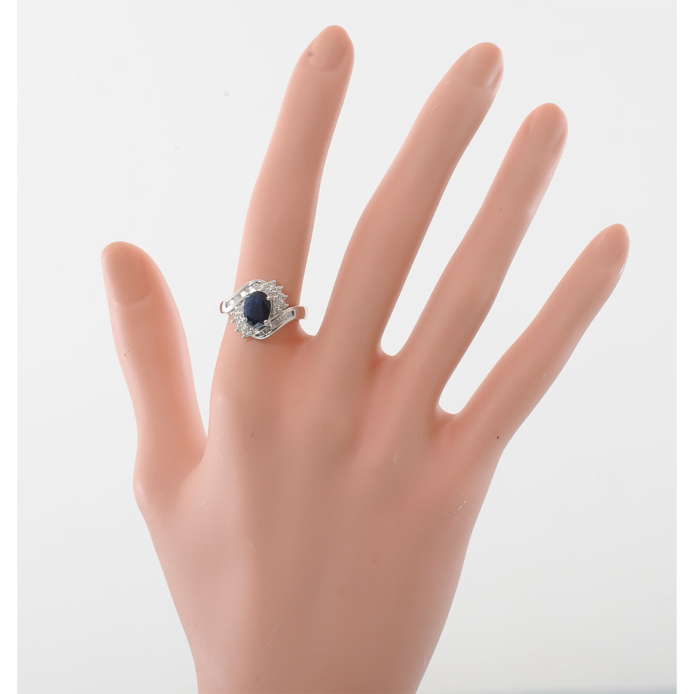 Pt900 プラチナ900 サファイヤ 1.50ct ダイヤモンド 0.55ct デザイン リング 指輪 良品 13号 高品質特価品 