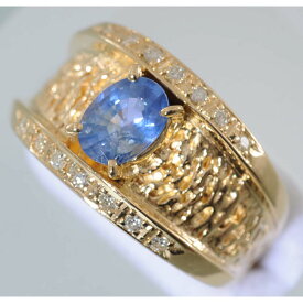 【D27】　k18　イエローゴールド　天然 ブルーサファイヤ 1.04ct　メレダイヤモンド　デザイン　リング　指輪　中古品仕上げ済み　ソーティングラベル付　天然コランダム