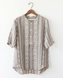 HAVERSACK ハバーサック シャツ メンズ Linen Embroidery エンブロタリーノーカラーシャツ 821829 送料無料