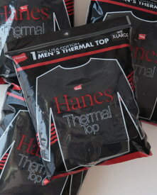 Hanes ヘインズ カットソー メンズ Thermal Top - BLACK クルーネック ロングスリーブTシャツ HM4-Y203 メール便可
