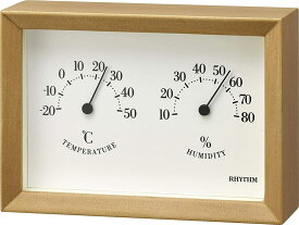 リズム　RHYTHM「A Series・A6・温湿度計・木枠」インテリア　アナログ時計 ベーシック　おしゃれ ナチュラル　ベージュ　湿度計　温度計　置掛兼用　ブラウン　本棚　卓上　コンパクト　棚　シェルフ　ディスプレイ 卒業記念