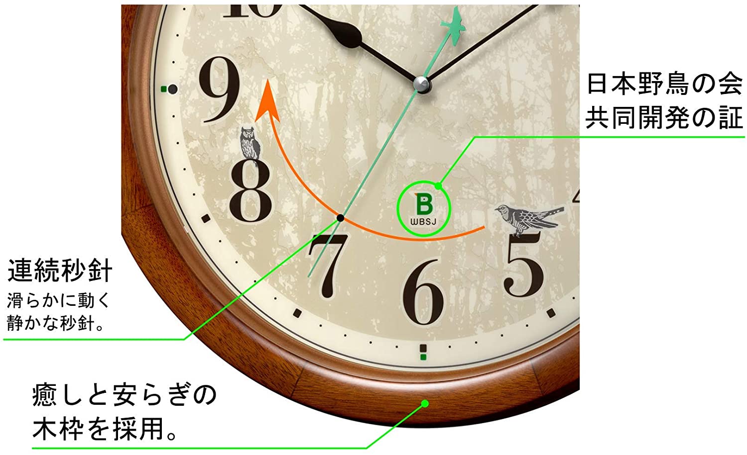 RHYTHM リズム クロック 日本野鳥の会 四季の野鳥 報時掛時計408 木枠
