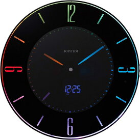 リズム（RHYTHM）Iroria A（イロリア エー）置き時計 電波時計 LED使用 黒 リズム時計　ブラック　掛置兼用　アナログ　カラフル 光 薄型　薄　丸　円形　シンプル　クロック　リビング　ダイニング　ベッド　送料無料　壁掛け　名入　カレンダー　日付