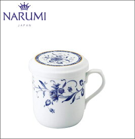 NARUMI（ナルミ）ペレーネブルー フタ付マグカップ 290ccマグカップ　 お返し　プレゼント　卒業記念 電子レンジ温め対応 ギフト　御祝　御礼　食器　マグ　茶こし付　ブルー 花柄 かわいい おしゃれ 蓋付　日本製 ギフトボックス　母の日　オフィス　父の日