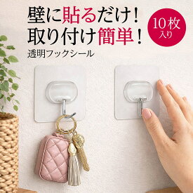 ＼楽天ランキング 1位獲得／ 壁 フック フックシール 超強力 10個入り 透明タイプ 壁掛けフック 耐荷重8kg はがせる 跡残りなし 吊るす収納 収納用品 穴開けない 賃貸 キッチン お風呂 バスルーム 粘着 粘着フック 引っ掛け 壁掛け 魔法のテープ sl-hook