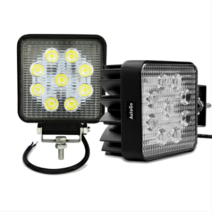 楽天市場】AutoGo LEDワークライト 作業灯 27W 9LED 9連 12V-24V対応 角型 広角タイプ60度【2個セット】 : おたからばこ 楽天市場】AutoGo LEDワークライト 作業灯 27W 9LED 9連 12V-24V対応 角型 広角タイプ60度【2個セット】 : おたからばこ