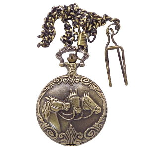 懐中時計 蓋付 ポケットウォッチ VR-PWLID-BZ チェ−ン フック 3針 時 分 秒 クォーツ ブロンズカラー 送料無料