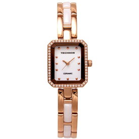 レディース 腕時計 TECHNOS テクノス T9831-PW 角型 セラミック ステンレス ベルト 石付ベゼル ウォッチ ステンレス モデル 3針 三折バックル 日本製ムーブ 送料無料