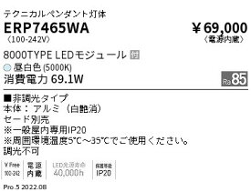 遠藤照明 ERP7465WA 高天井用照明 LEDZ HIGH-BAY テクニカルペンダントライト 水銀ランプ400W器具相当 8000lmタイプ 本体のみ 電源内蔵 昼白色 非調光 施設照明