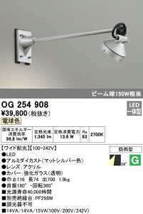 オーデリック OG254908 エクステリア LEDスポットライト ビーム球150W相当 アーム700mm 電球色 非調光 防雨型 ワイド配光 照明器具 アウトドアライト