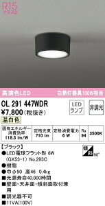 オーデリック OL291447WDR LED小型シーリングライト R15高演色 白熱灯器具100W相当 温白色 非調光 照明器具 内玄関 廊下向け 天井照明 壁付け ブラケット